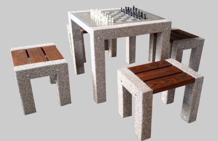 Betoninis šaškių arba šachmatų stalas su keturiom kėdutėmis SL018A