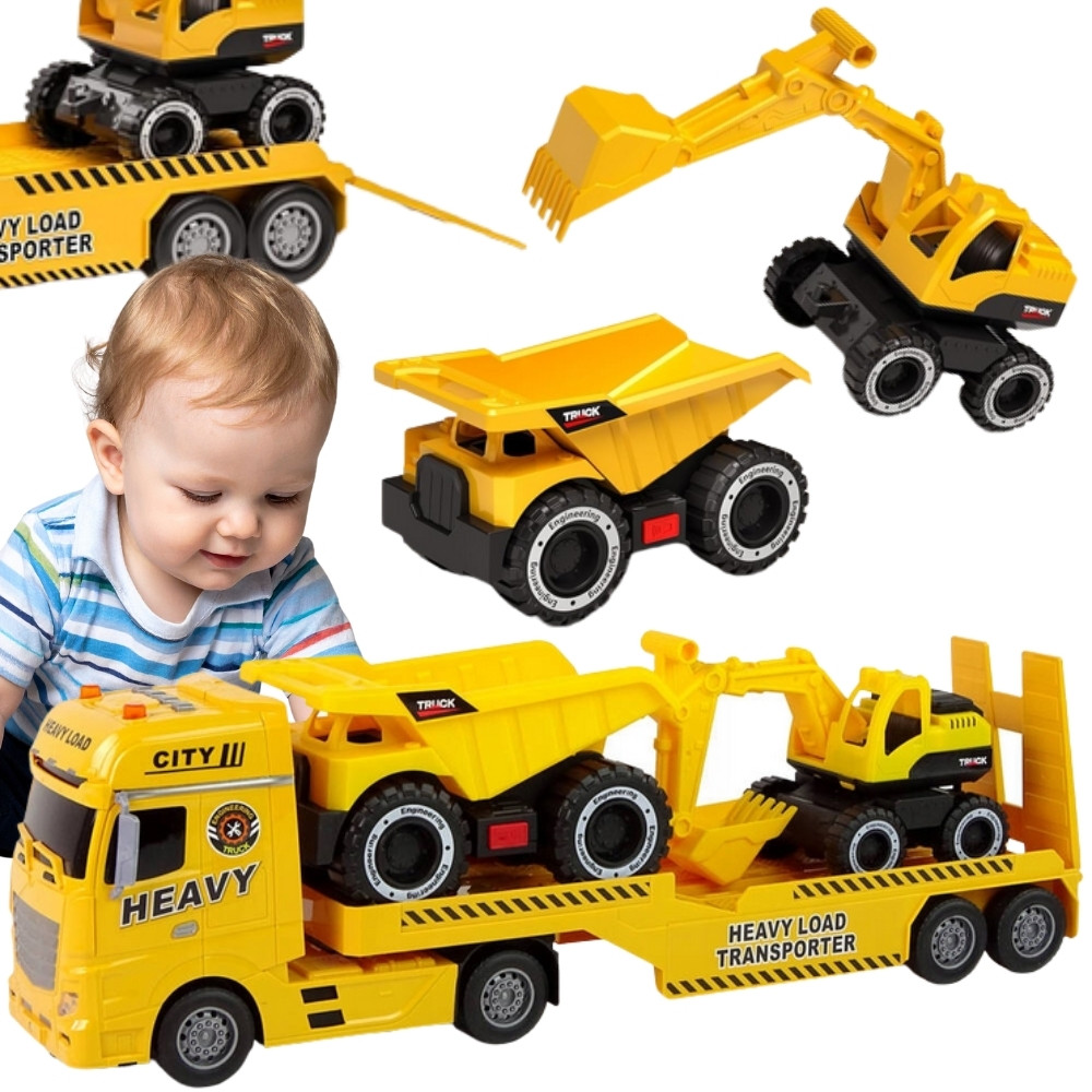 export Statybinės technikos rinkinys su autovežiu, ekskavatoriumi ir savivarčiu 55358 - Image 1