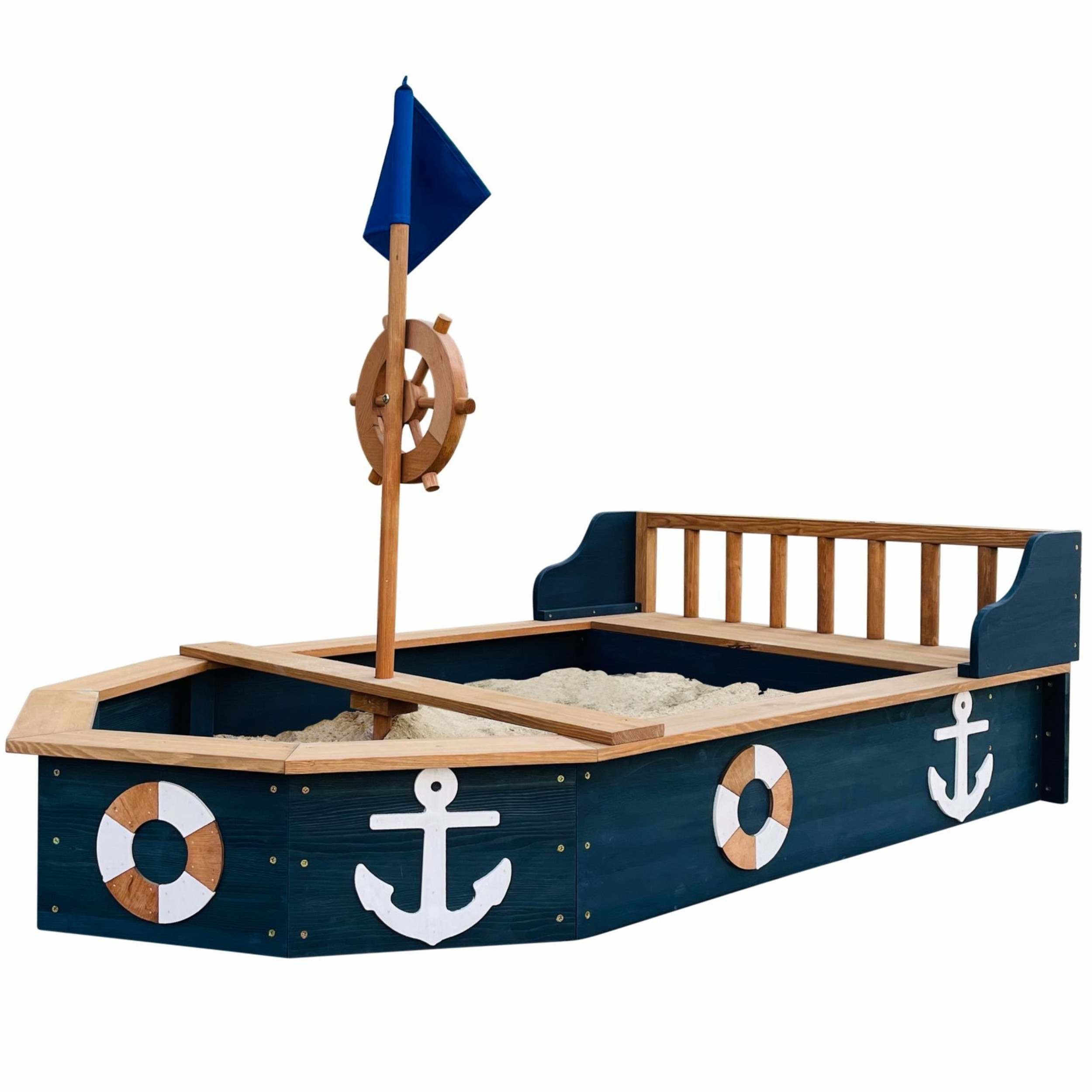export AXI Medinė Smėlio Dėžė Piratų Laivas su Saugojimu + Dangtis 153 cm - Image 1