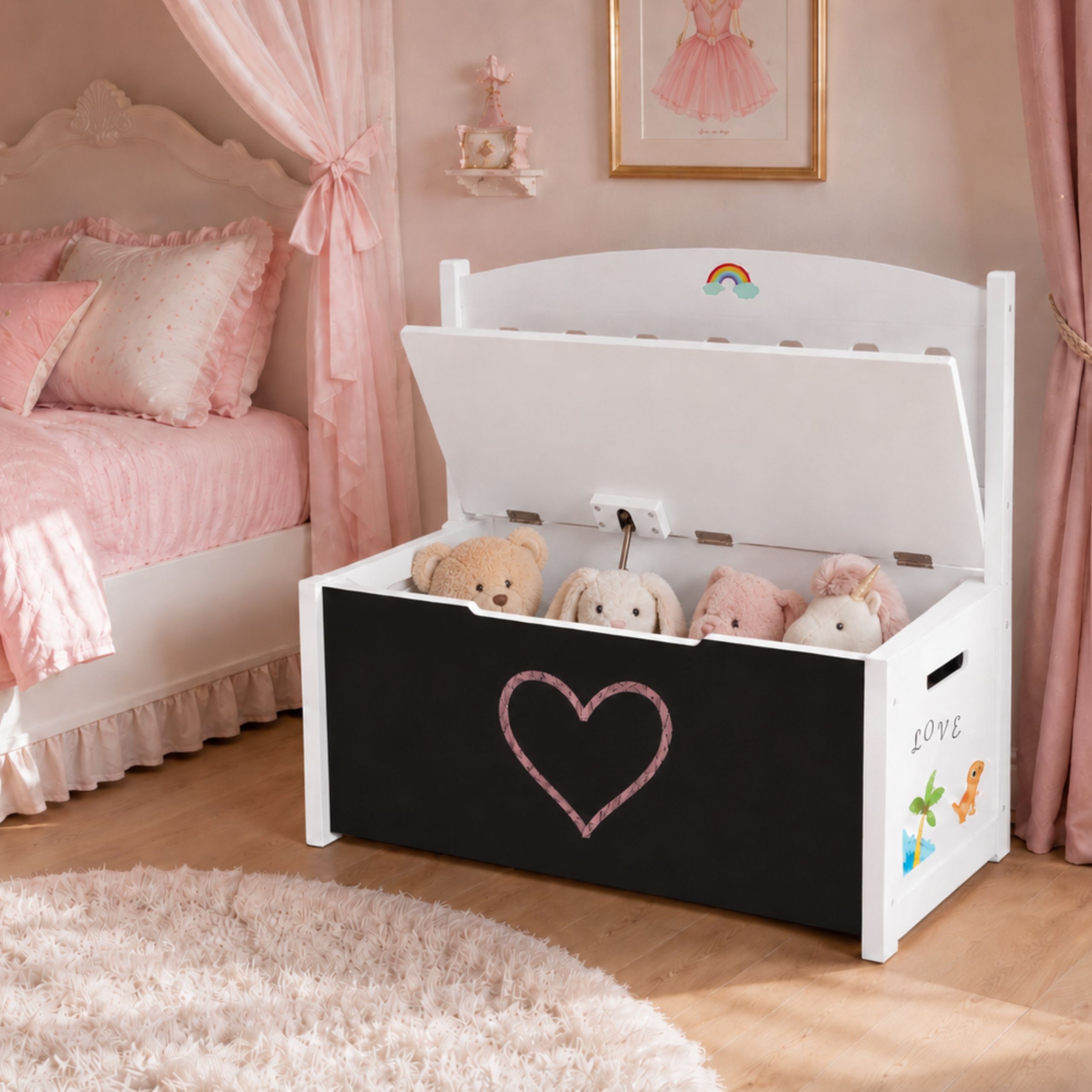 export-514 3-in-1 Medinė žaislų dėžė su sėdyne ir piešimo lenta TK366 - Image 1