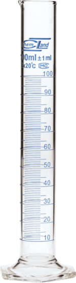 Stiklinis matavimo cilindras su šešiakampiu pagrindu 100/250 ml