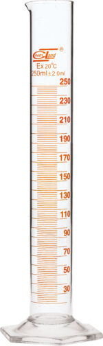 Stiklinis matavimo cilindras su šešiakampiu pagrindu 100/250 ml - Image 2